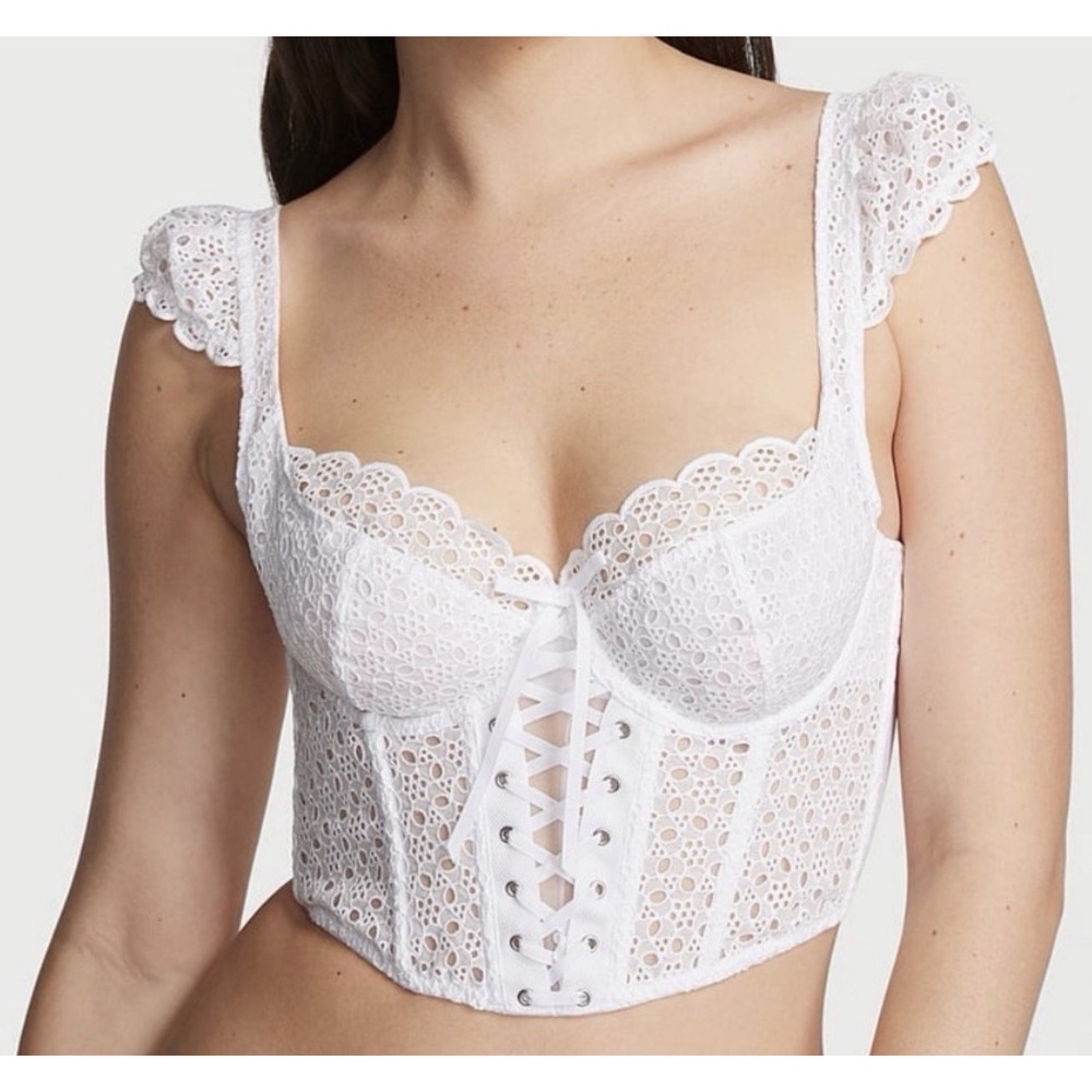 Victorias Secret Sexy White Lace Corset Top M Bridal Lingerie